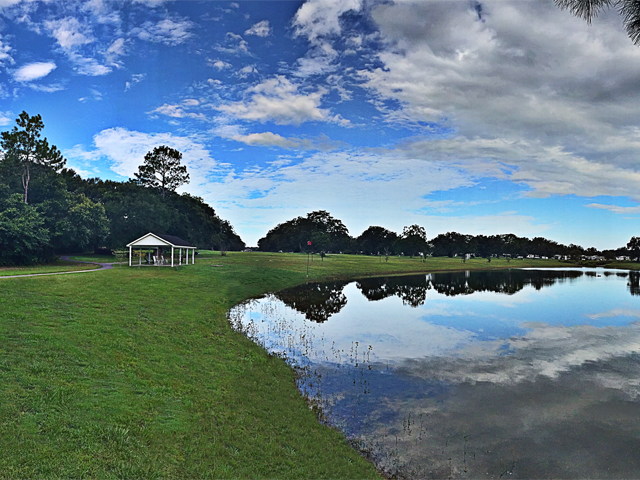 lake with pavillion