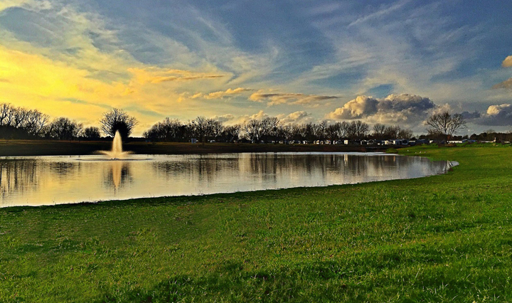 lake with fountain